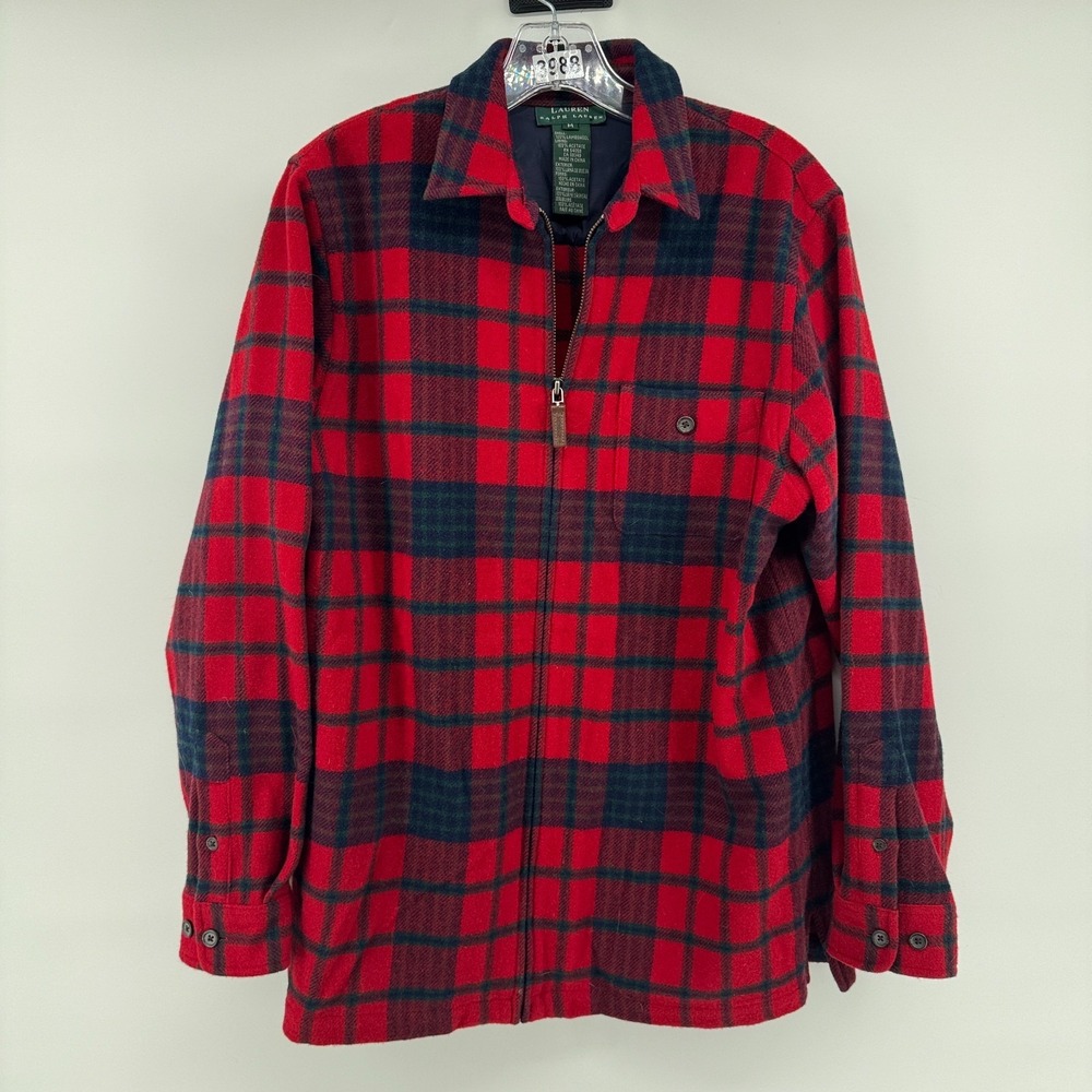Lauren Ralph Lauren Womens Plaid Wool Zip Up Shirt Jacket Shacket Red Sz Medium